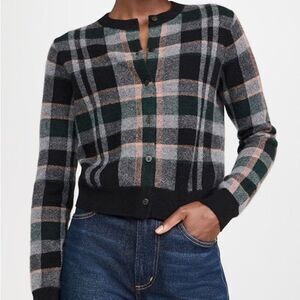 Vince 100% Cashmere Plaid Button Front Cardigan
